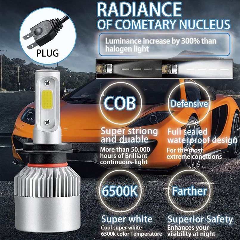 2x 10000LM Car H7 Led 6000k 360 Bulb Led H4 50w Led Headlight H4 Bulb For Car Ford H11 Fog Light S2