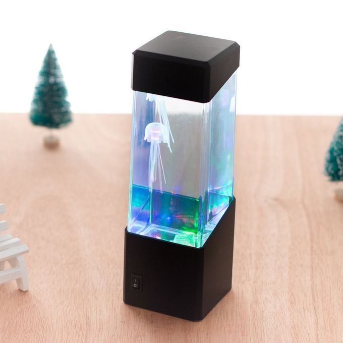 Jellyfish Water Aquarium Tank     Relax Bedside Mood Light For Home De Or-Black