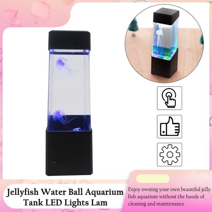 Jellyfish Water Aquarium Tank     Relax Bedside Mood Light For Home De Or-Black