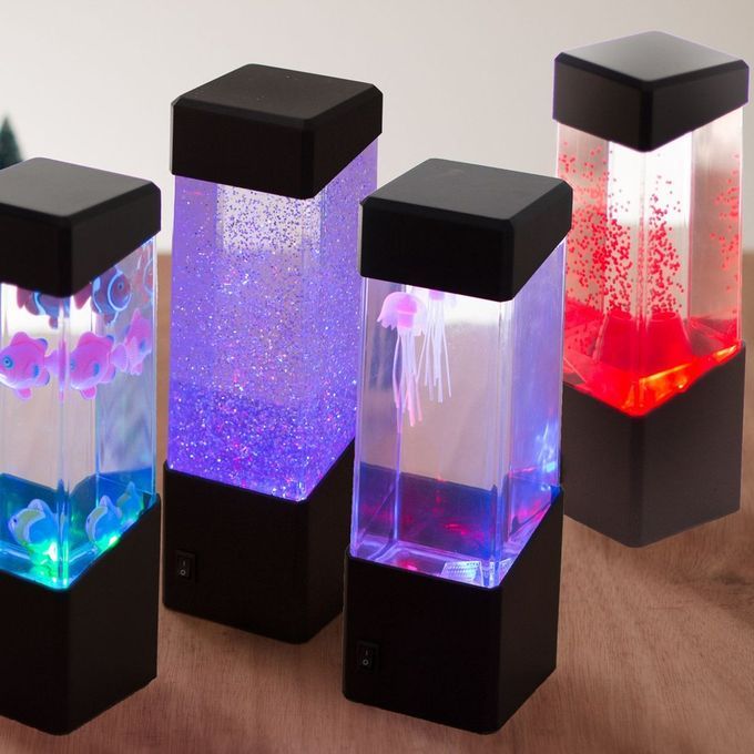 Jellyfish Water Aquarium Tank     Relax Bedside Mood Light For Home De Or-Black