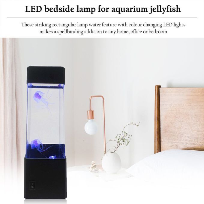 Jellyfish Water Aquarium Tank     Relax Bedside Mood Light For Home De Or-Black