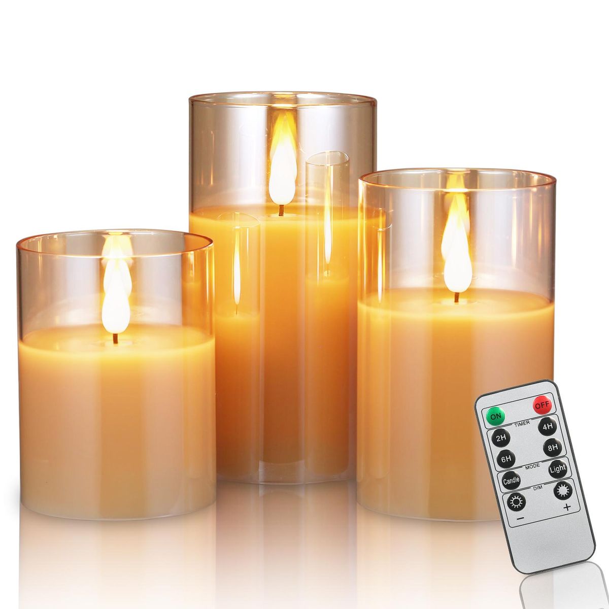 Neoglint Flickering Flameless Candle Lights with Remote Controller 3pcs Batterys Operated Realistic LEDs Candles Warm Lighting Candle Lights with 2 Lighting Modes 5 Brightness Levels Timer Function for Indoor Outdoor Dinner P