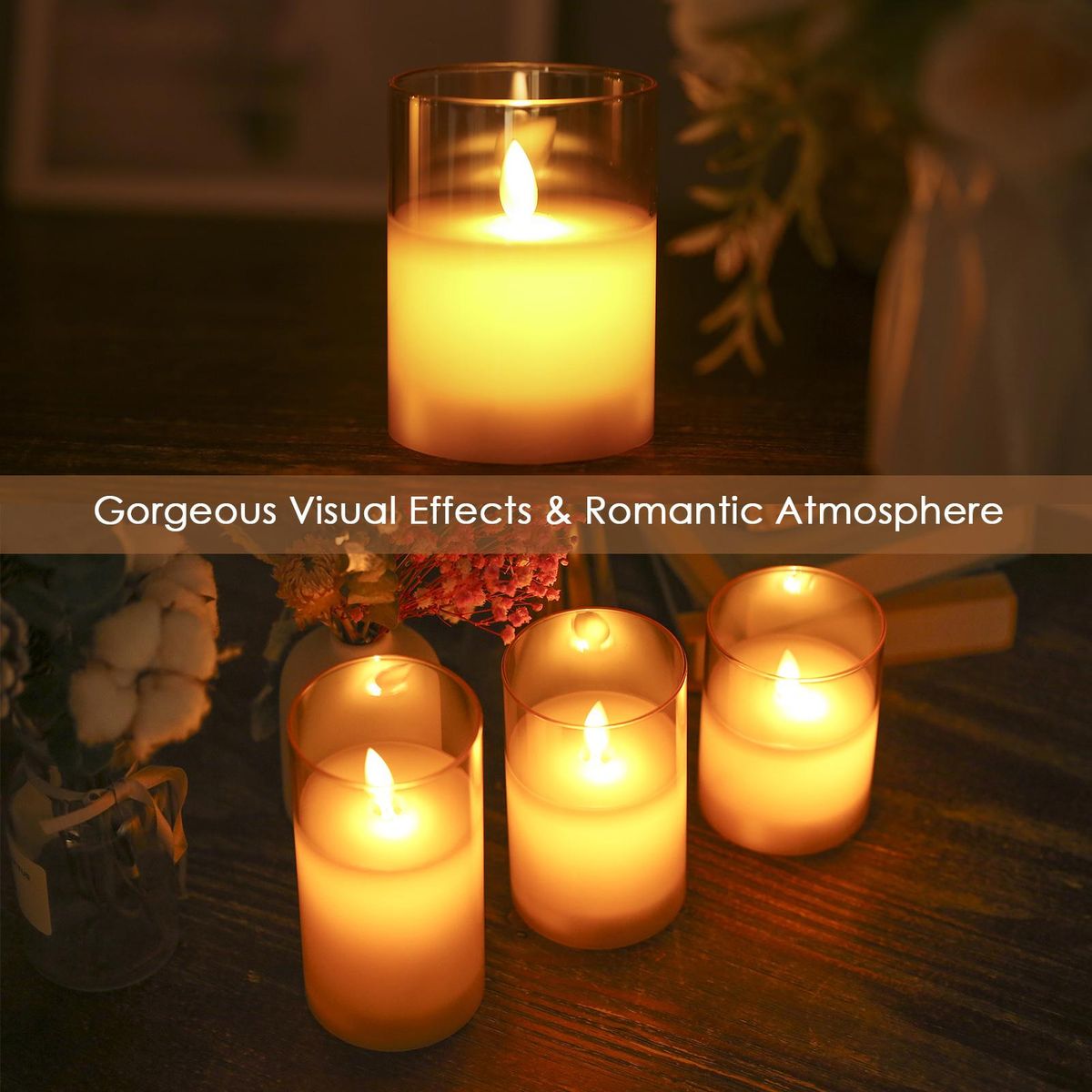 Neoglint Flickering Flameless Candle Lights with Remote Controller 3pcs Batterys Operated Realistic LEDs Candles Warm Lighting Candle Lights with 2 Lighting Modes 5 Brightness Levels Timer Function for Indoor Outdoor Dinner P