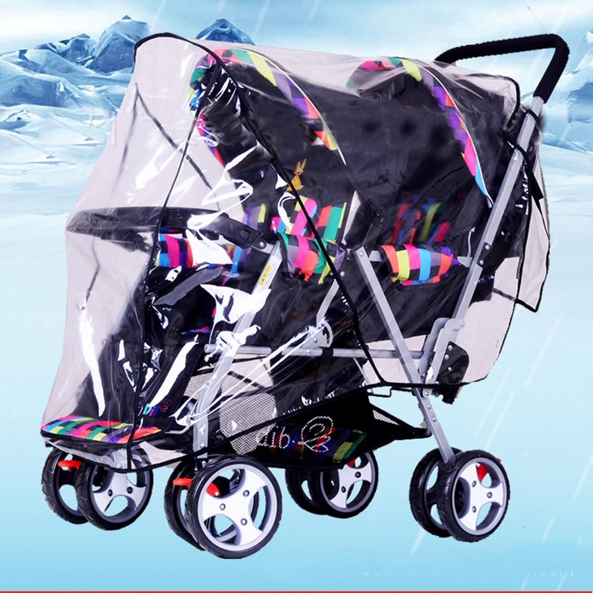 Clear Stroller Rain Pushchair Cover Double Wind Shield