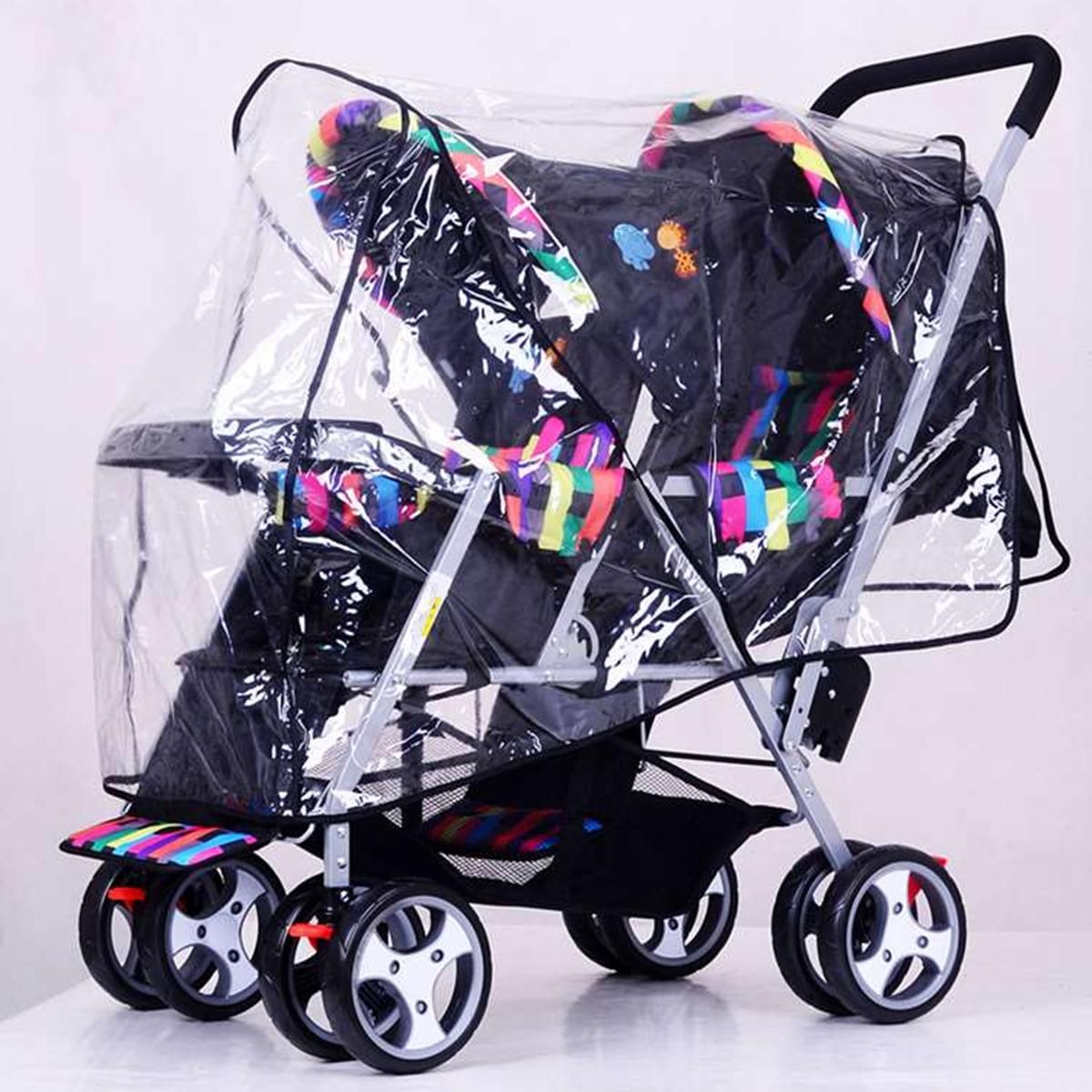 Clear Stroller Rain Pushchair Cover Double Wind Shield