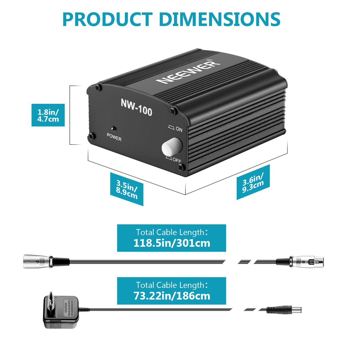 1 Channel 48V Phantom Power Supply With Adapter, Bonus+XLR 3 Pin Microphone Cable For Any Condenser Microphone Music Recording Equipment (8 Feet)