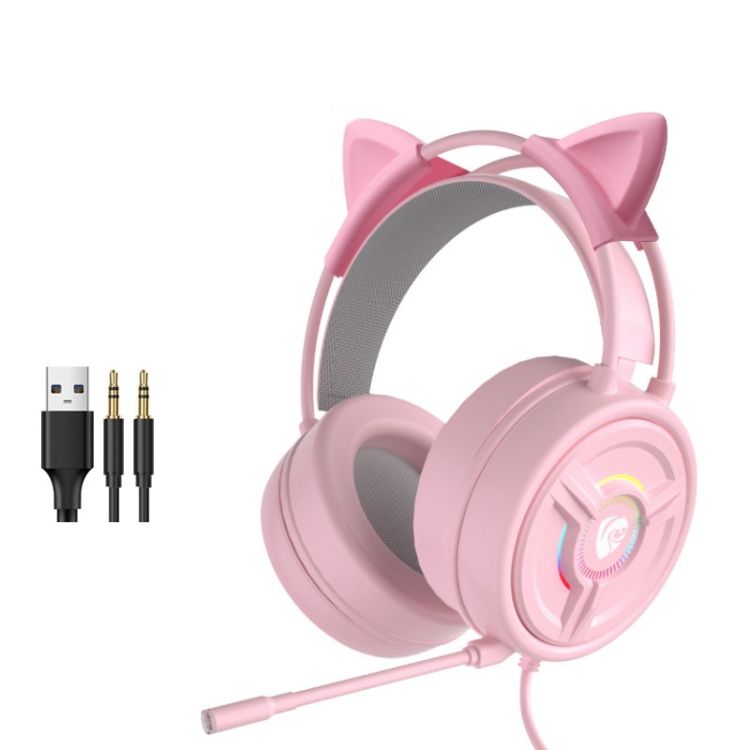 PANTSAN  Headset With Microphone, Colour: 3.5mm Pink Cat Ear