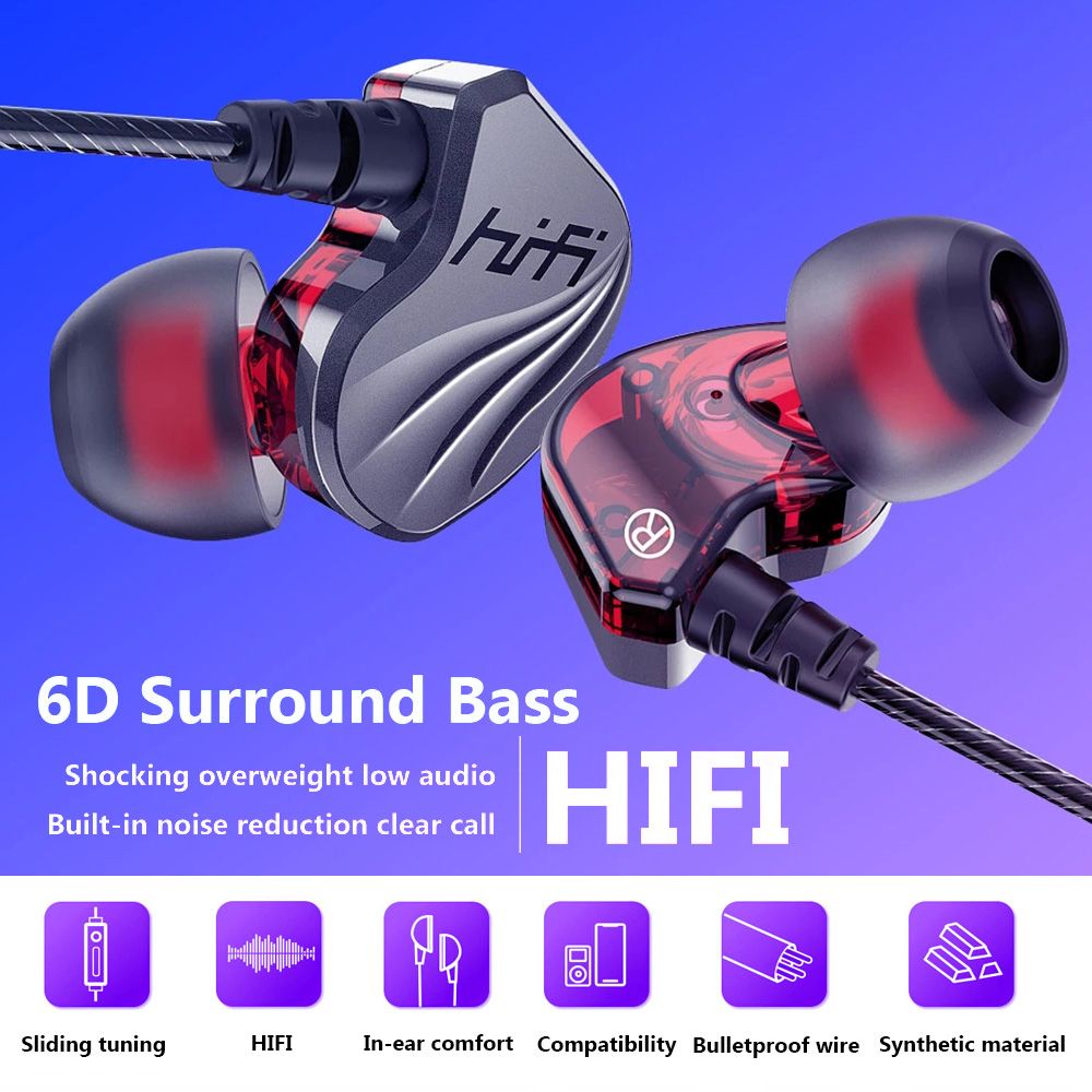 In-Ear Headphones Wired Sports Headphones 6D Surround Bass