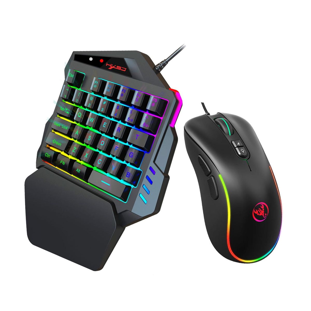 One Handed Gaming Keyboard And Mouse Combo V500 RGB Gaming Keypads And J300 Gaming Mouse Gaming Keypad Wired Gaming Keyboard with 2 USB Ports And Gaming Mouse