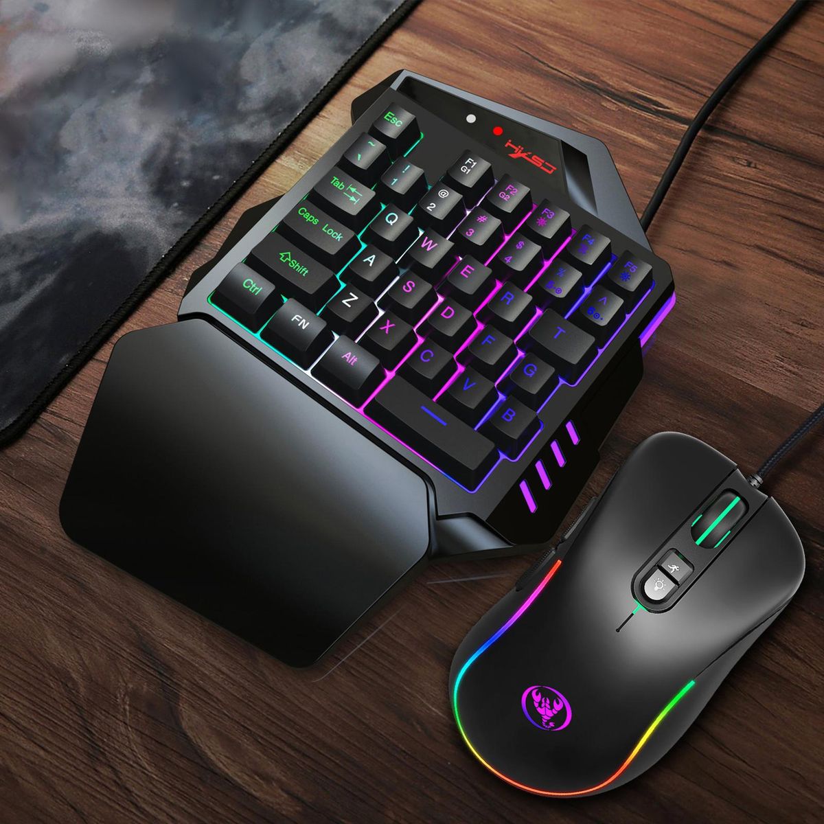 One Handed Gaming Keyboard And Mouse Combo V500 RGB Gaming Keypads And J300 Gaming Mouse Gaming Keypad Wired Gaming Keyboard with 2 USB Ports And Gaming Mouse