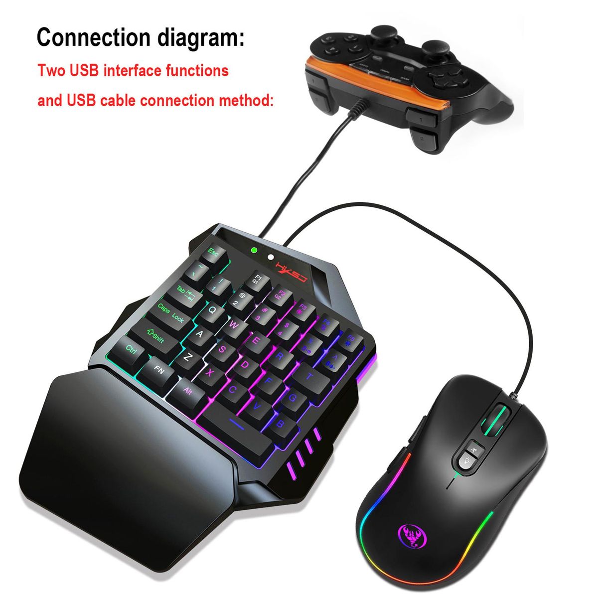 One Handed Gaming Keyboard And Mouse Combo V500 RGB Gaming Keypads And J300 Gaming Mouse Gaming Keypad Wired Gaming Keyboard with 2 USB Ports And Gaming Mouse