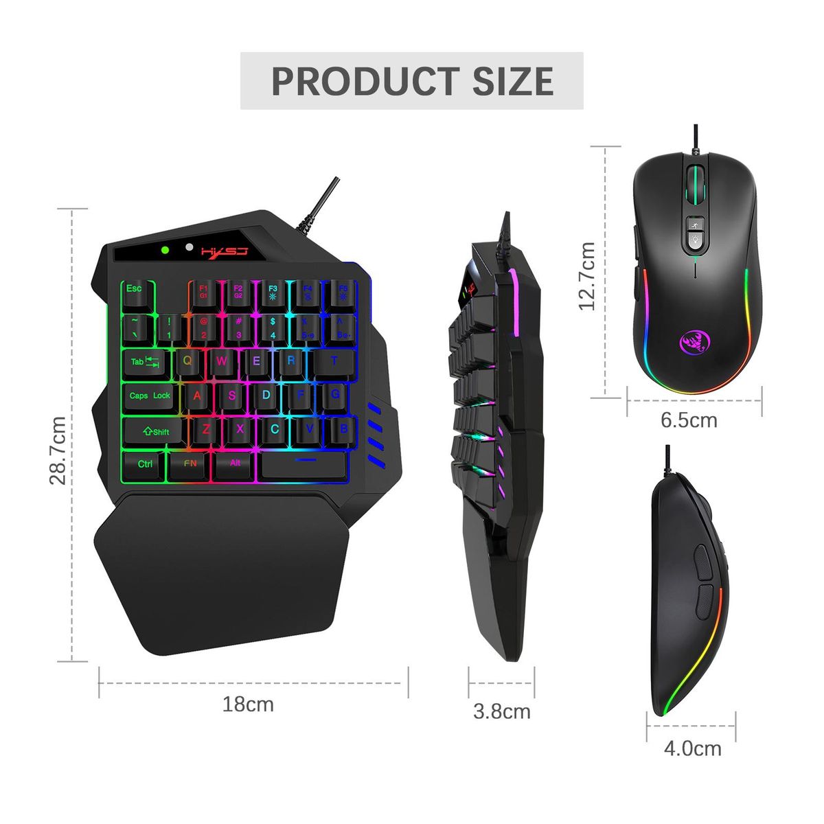 One Handed Gaming Keyboard And Mouse Combo V500 RGB Gaming Keypads And J300 Gaming Mouse Gaming Keypad Wired Gaming Keyboard with 2 USB Ports And Gaming Mouse