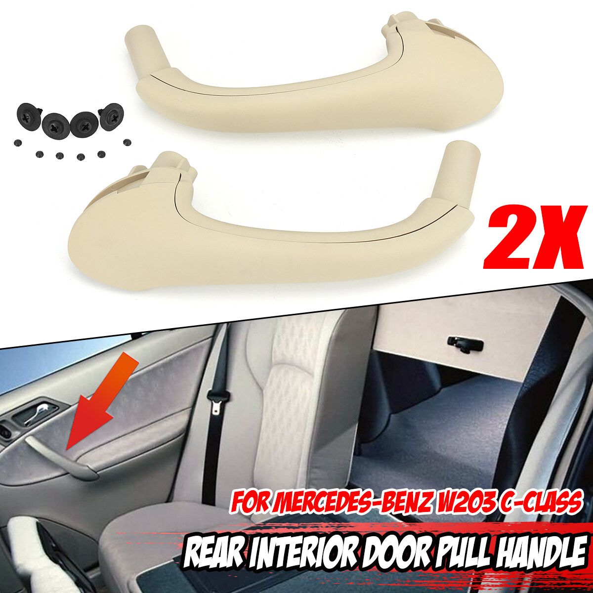 For Benz W203 C350 C230 -Class Pair Rear Interior Door Pull Handle Beige Car Accessories