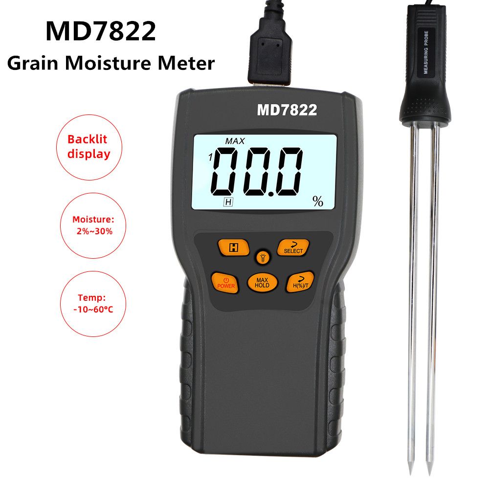 MD7822 Digital Grain Moisture Meter LCD Display Humidity Tester Contains Wheat Corn Rice Test Hygrometer Damp Detector 30% Off