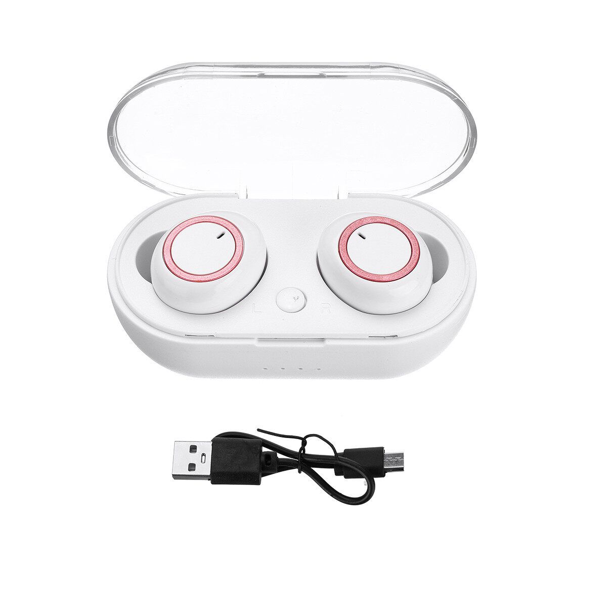Wireless Sweatproof Bluetooth 5.0 In Ear Mic Stereo Headphone Li-polymer 250mAH Magnetic Sensor Point 3D Surround Stereo Hi-Fi Sound Quality Smart Touch Control For Jogging Yoga Hiking Traveling White+Pink