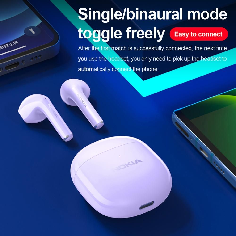 NOKIA E3110 True Wireless BT Headphone Semi-in-ear Sport Music Earbuds BT5.1 Chip Smart Touch Control Long Endurance Time Pink