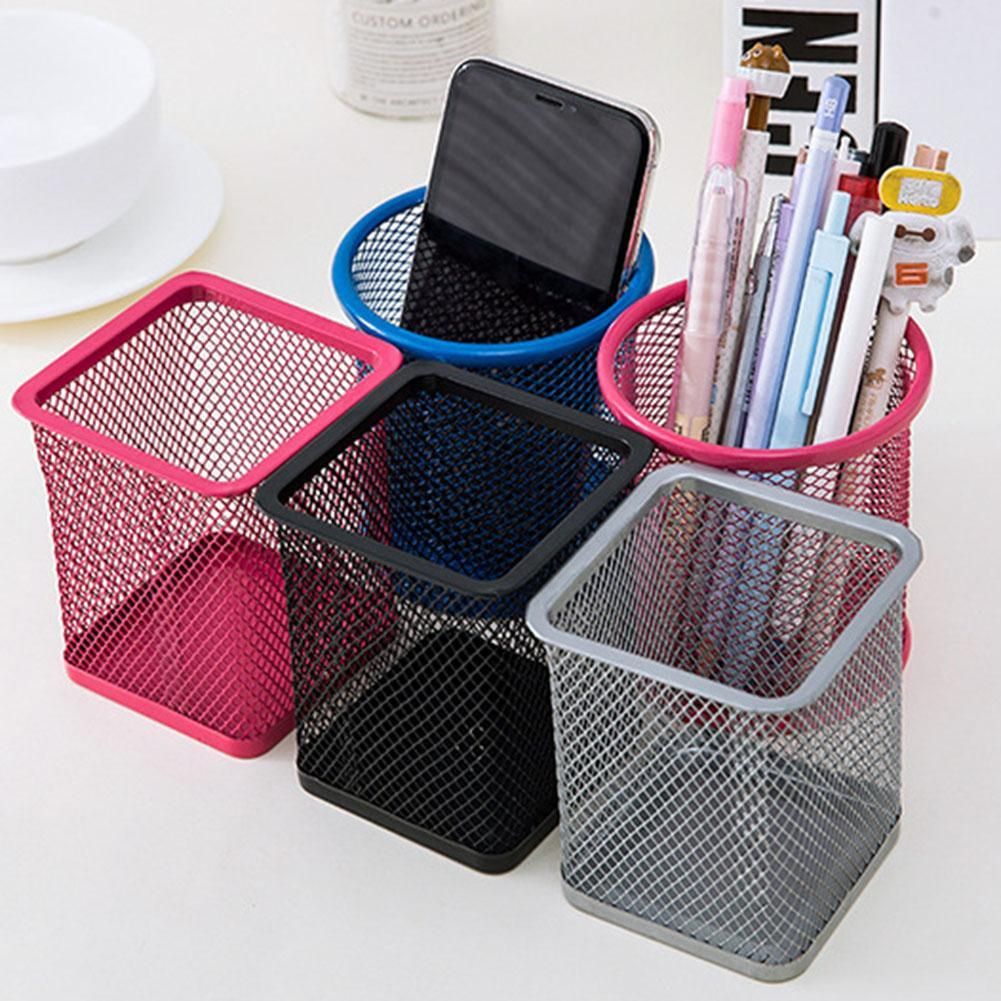 Mesh Metal Desk Pen Holder Pencil Makeup Storage Box Desktop Organizer Stand Case School Office Stationery Brush Pot Holder