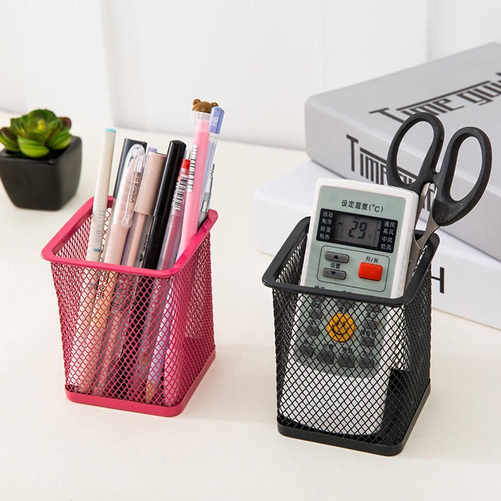 Mesh Metal Desk Pen Holder Pencil Makeup Storage Box Desktop Organizer Stand Case School Office Stationery Brush Pot Holder