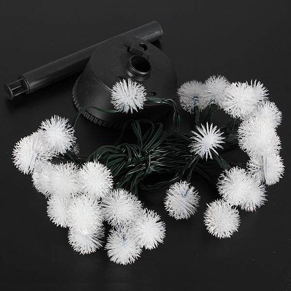 Solar 30LED Outdoor Yard Garden Snowflake Pompons String Light Xmas Party Lamp