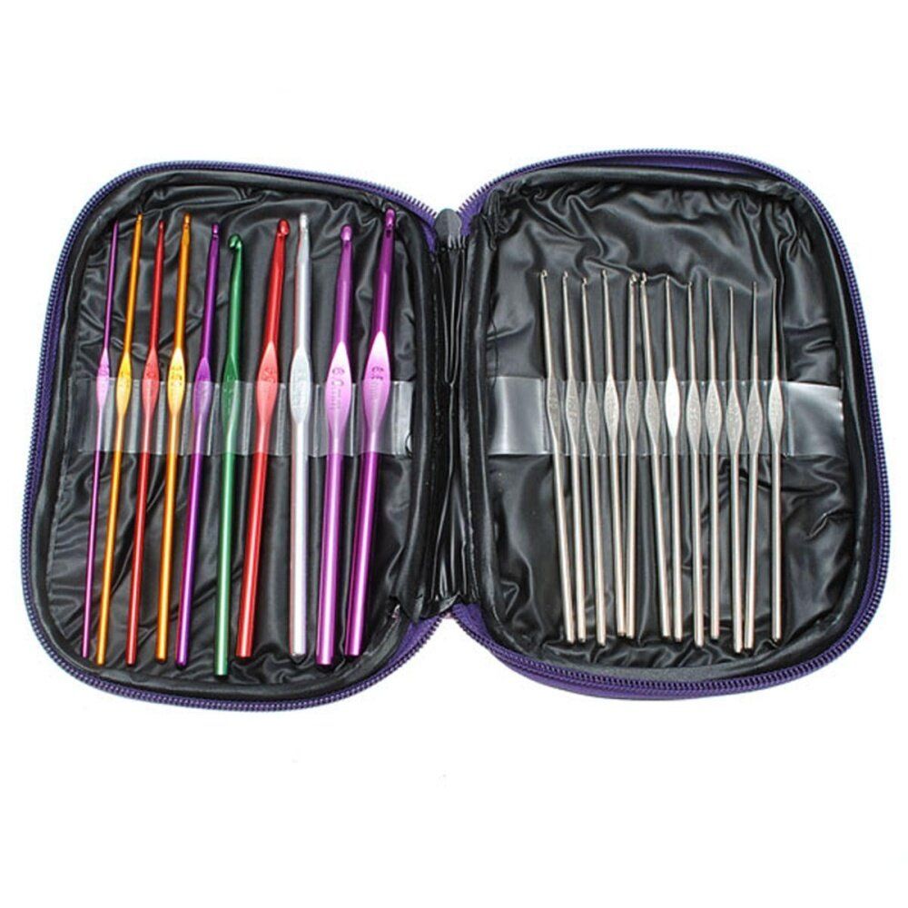 6/12/22pcs Aluminum Plastic Handle Knitting Set Crochet Hook Weave Yarn