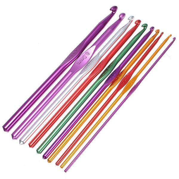 6/12/22pcs Aluminum Plastic Handle Knitting Set Crochet Hook Weave Yarn