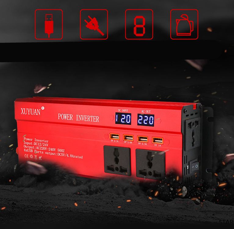 5000W 24V-220V Power Inverter Solar System Car Truck Rechargeable Vehicles UK PLUG-Plug In 24v-220