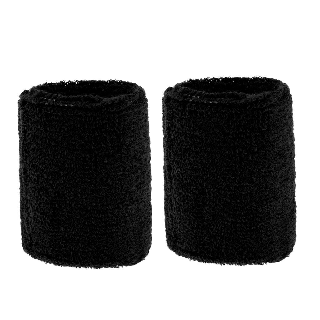 2Pcs Unisex Cotton Sweat Band Sweatband Wristband Basketball Black