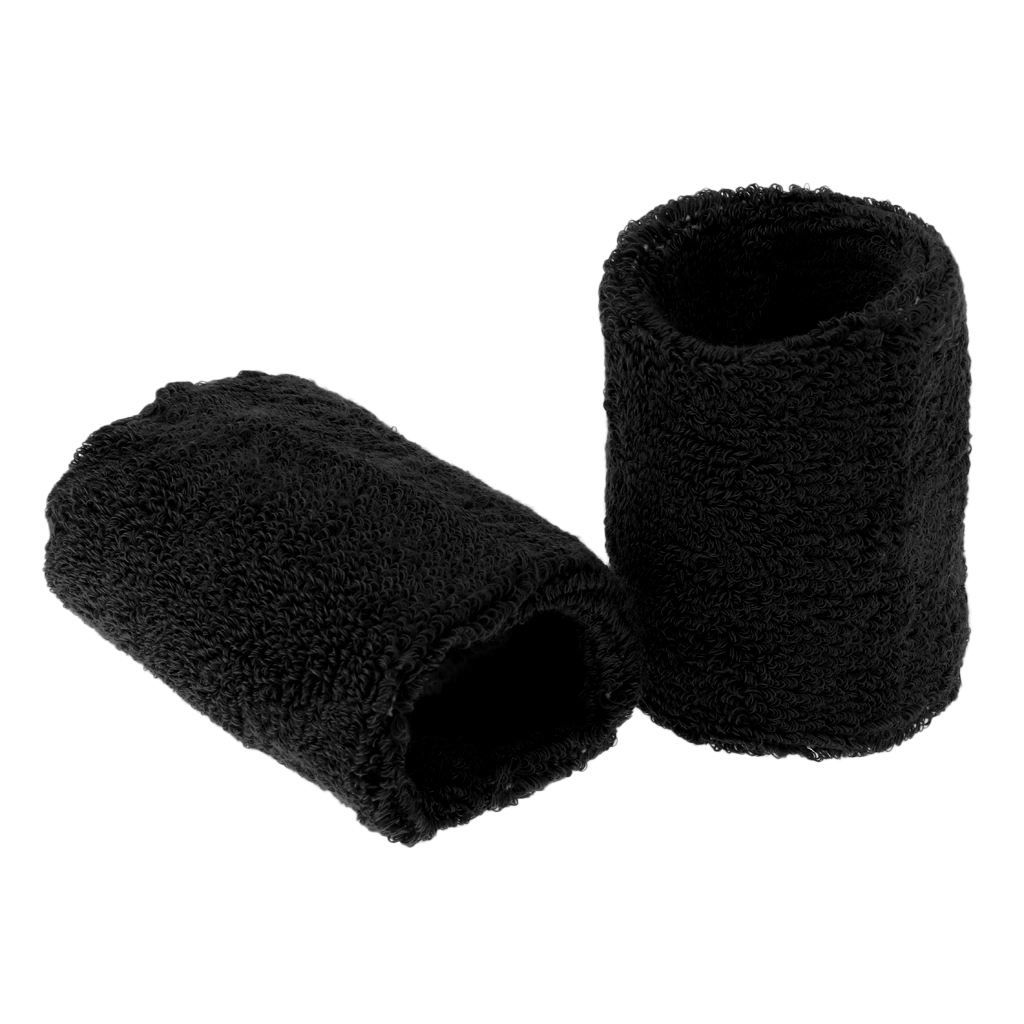 2Pcs Unisex Cotton Sweat Band Sweatband Wristband Basketball Black