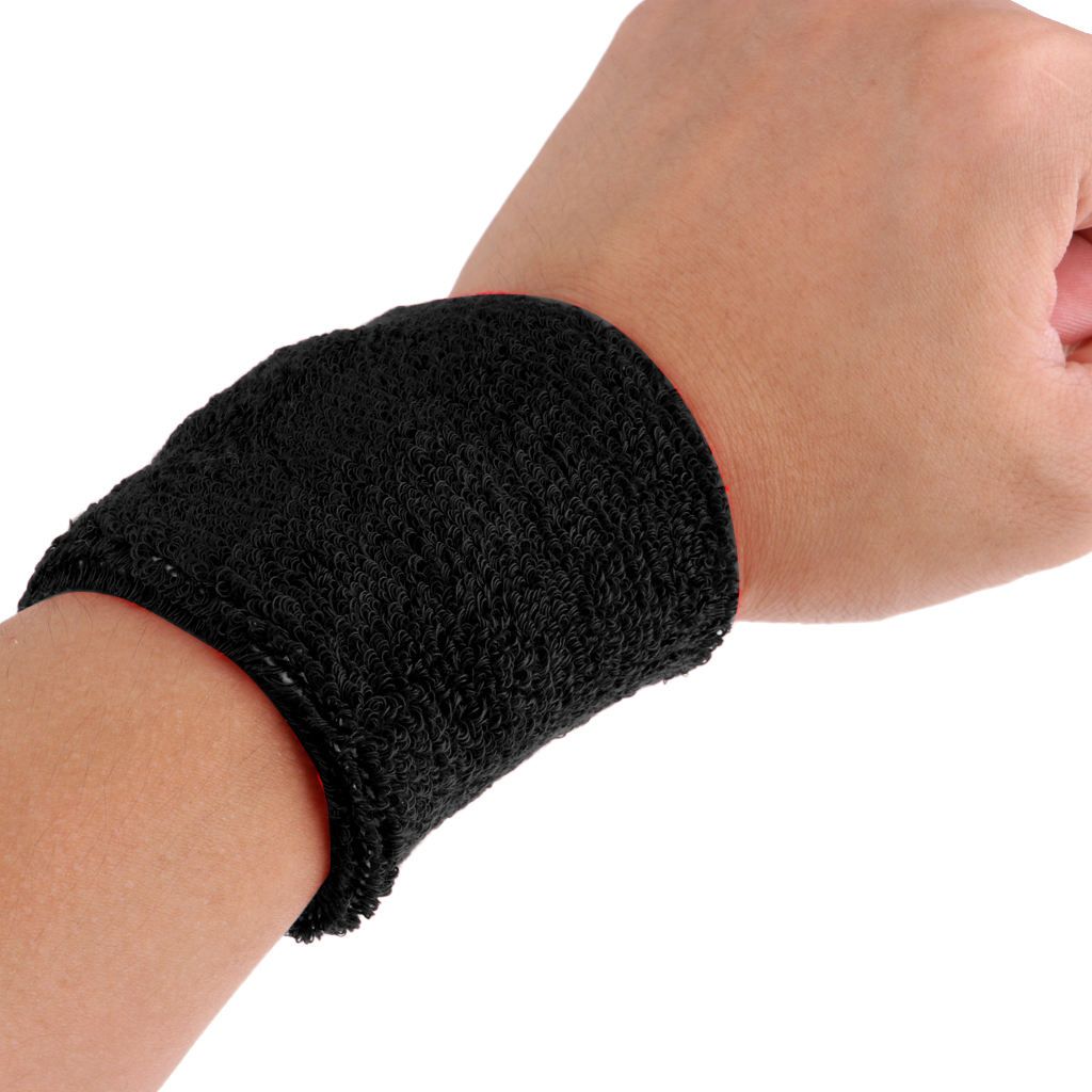 2Pcs Unisex Cotton Sweat Band Sweatband Wristband Basketball Black