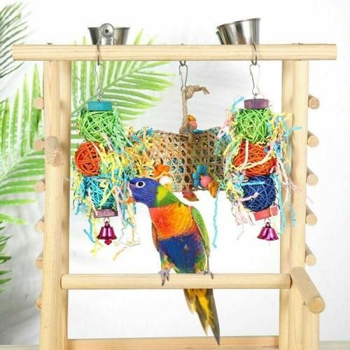 3 Pcs Parrot Bird Chew Cage Bite Haging Strip Woven Gass Foraging Cockatiel Toys