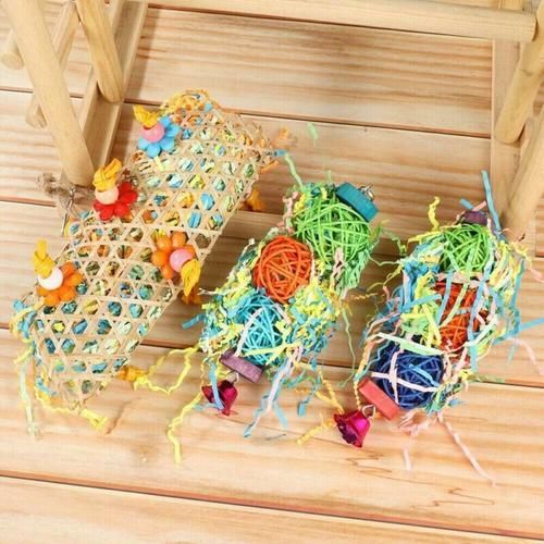 3 Pcs Parrot Bird Chew Cage Bite Haging Strip Woven Gass Foraging Cockatiel Toys