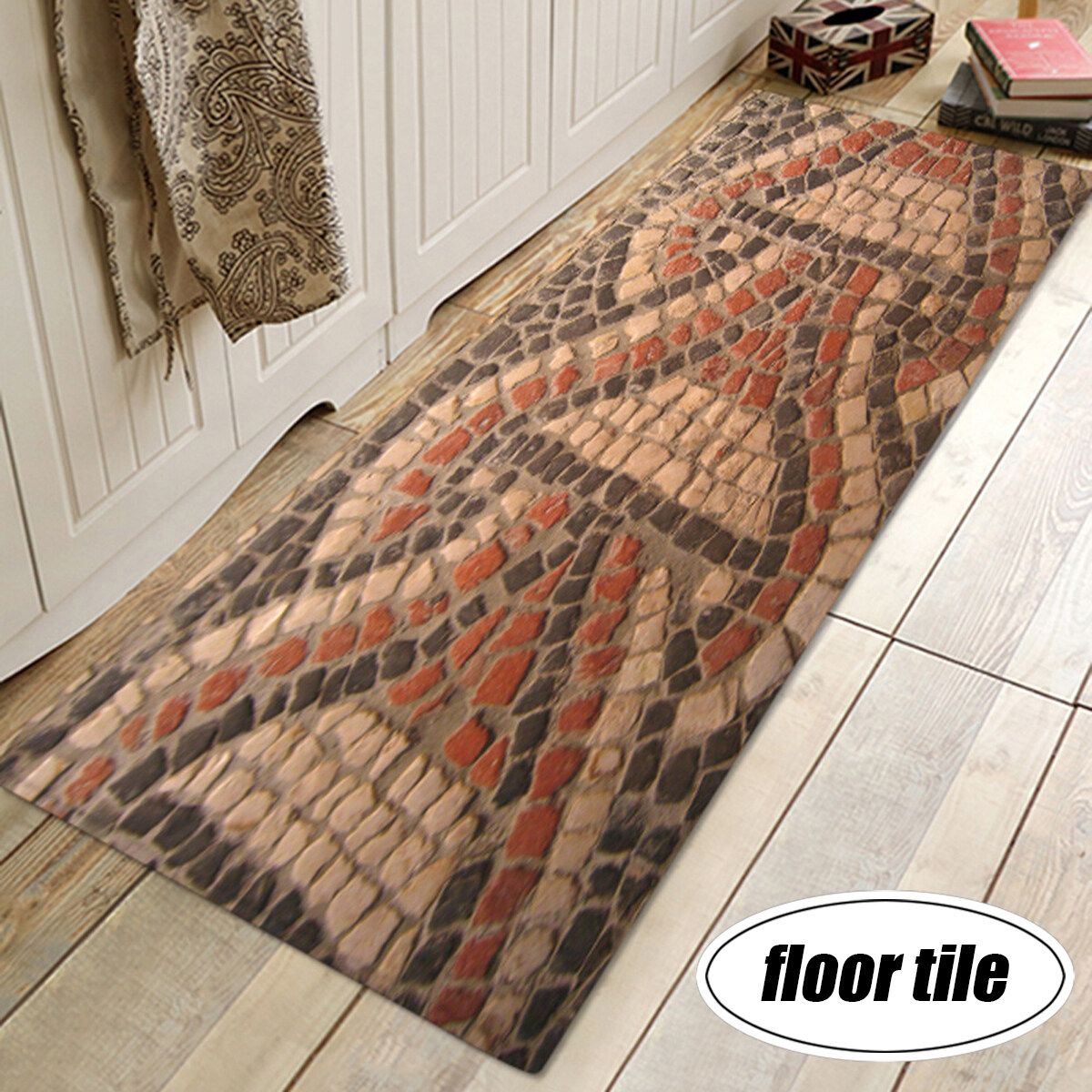 Non-slip Cobblestone Pattern Kitchen Doormats Floor Mats Bathroom Rug Carpet Floor Tile Background 60cm × 180cm
