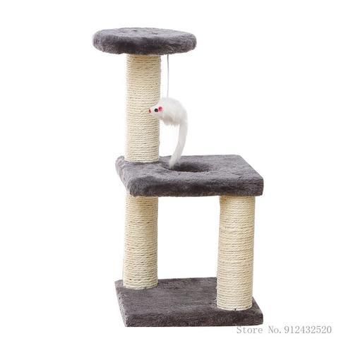 Sisal Cat Climbing Frame Toy Three Column Three Layer Square Plate Disc Grinding Claws Pet Cat Scratcher Tree Jumping Platform