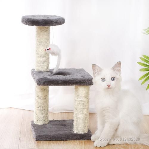 Sisal Cat Climbing Frame Toy Three Column Three Layer Square Plate Disc Grinding Claws Pet Cat Scratcher Tree Jumping Platform