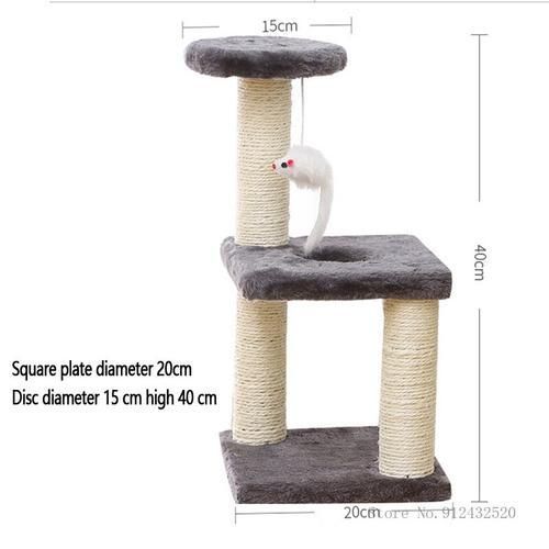 Sisal Cat Climbing Frame Toy Three Column Three Layer Square Plate Disc Grinding Claws Pet Cat Scratcher Tree Jumping Platform