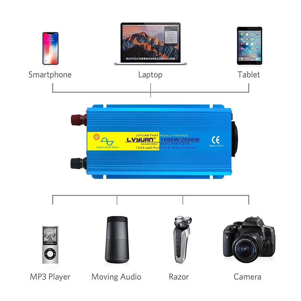 Pure Sine Wave Power Inverter DC12V To 110V-230V 2000W Peak Home/Car Full Portable AU/UK/EU/Universal/US Socket-12V 220V Universal