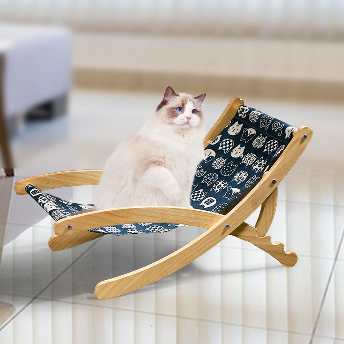 Cat Lounge Chair Bearing 10kg Cat Hammock Bed Blue Fabric