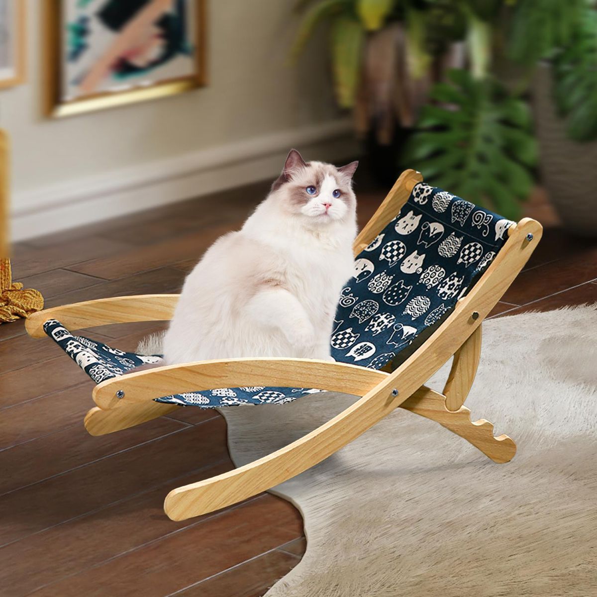 Cat Lounge Chair Bearing 10kg Cat Hammock Bed Blue Fabric