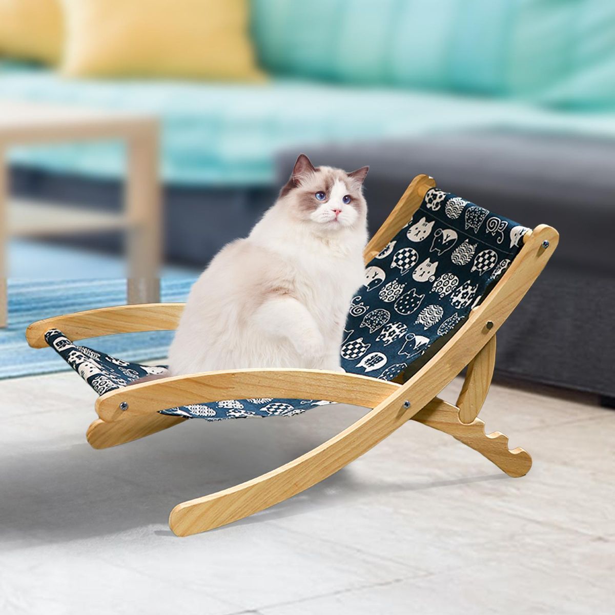 Cat Lounge Chair Bearing 10kg Cat Hammock Bed Blue Fabric