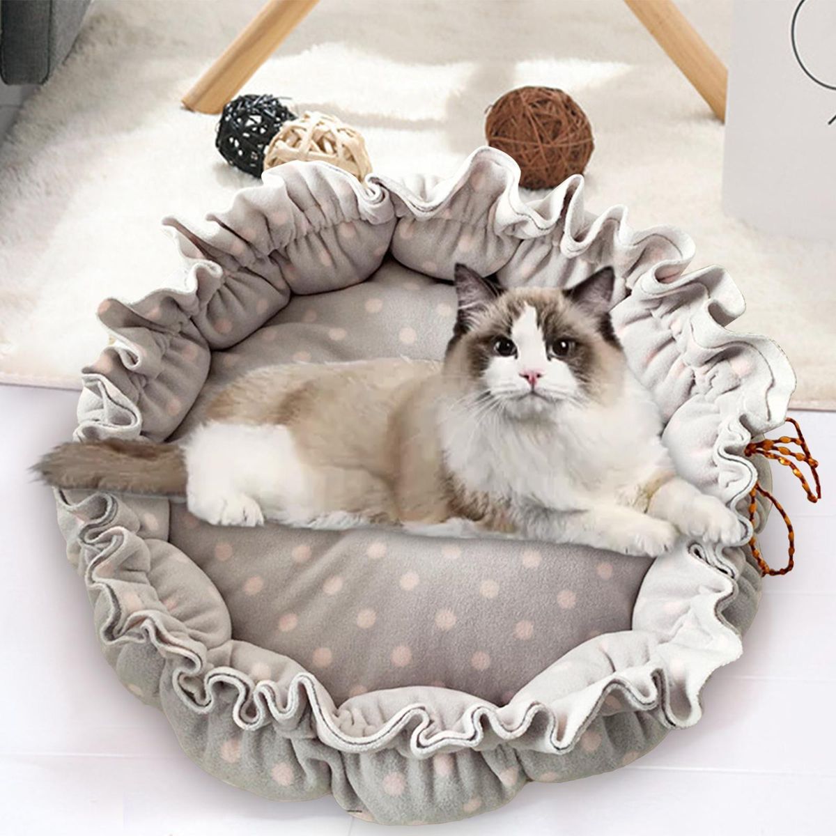 Comfy Pet Dog Cat Bed Adjustable Mat Warm Sleeping Light Grey Dot