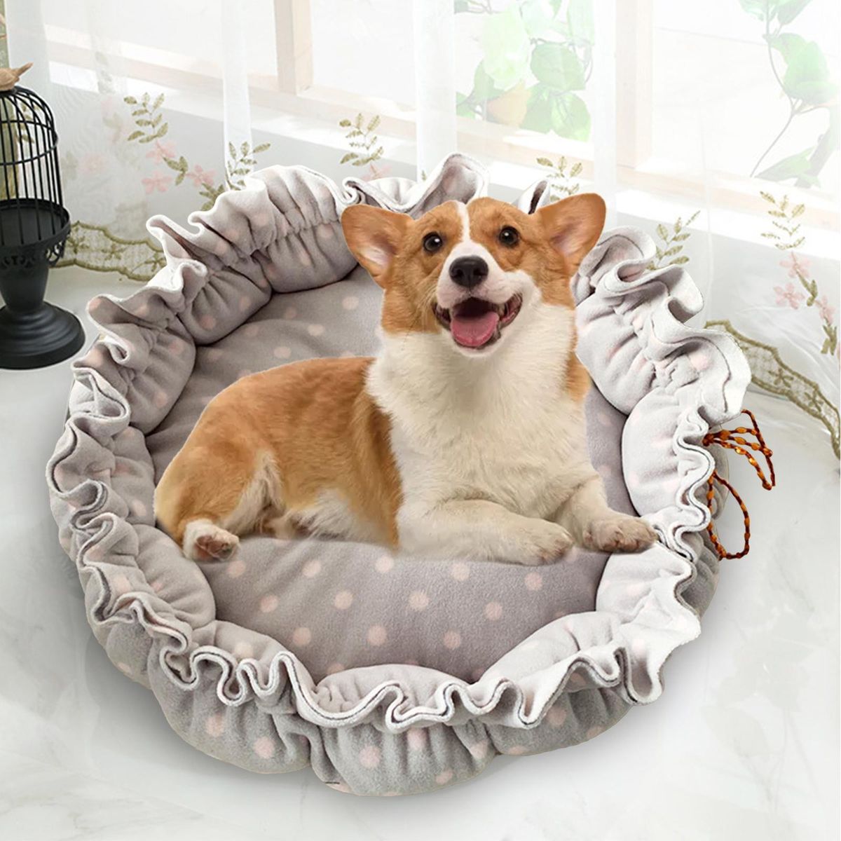Comfy Pet Dog Cat Bed Adjustable Mat Warm Sleeping Light Grey Dot