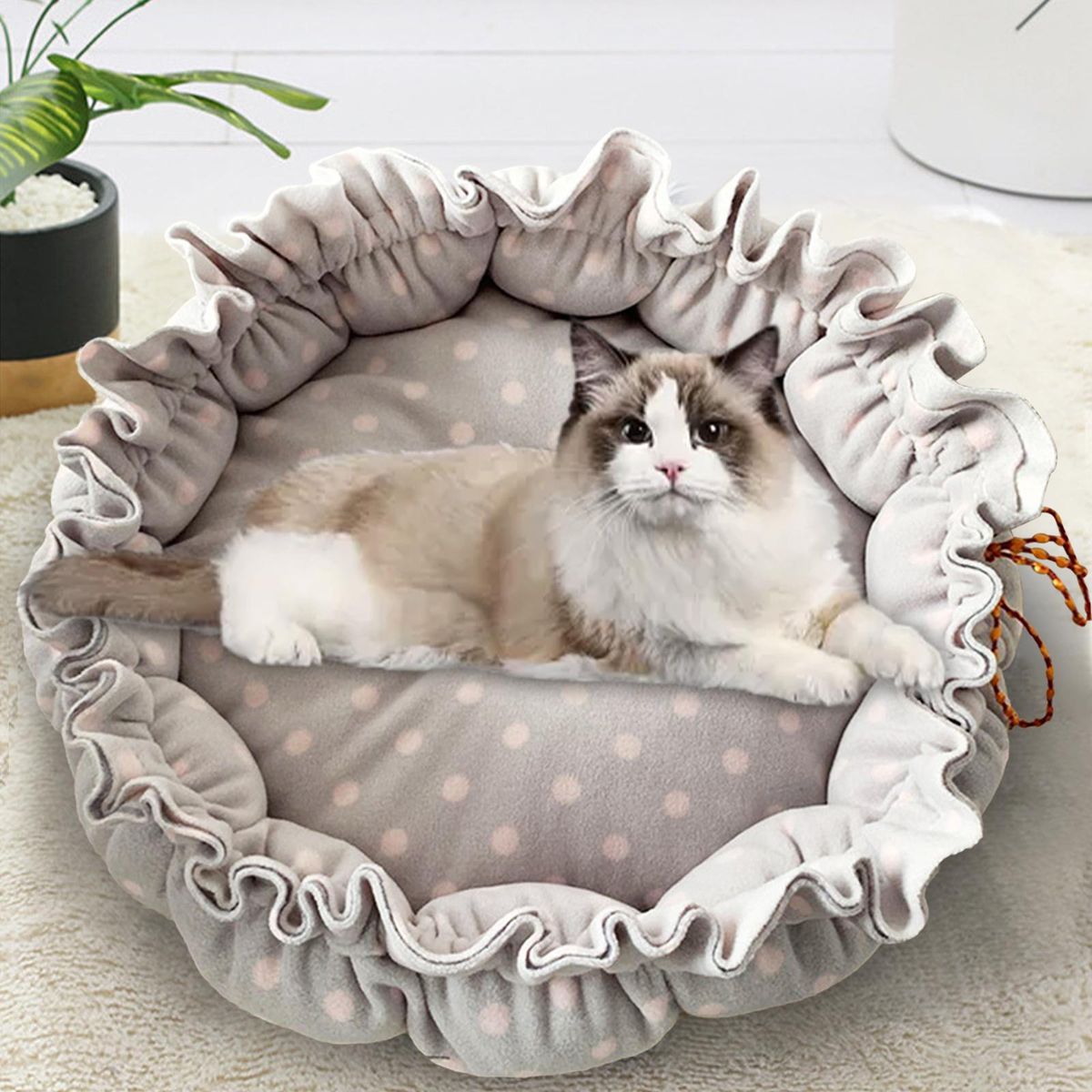 Comfy Pet Dog Cat Bed Adjustable Mat Warm Sleeping Light Grey Dot