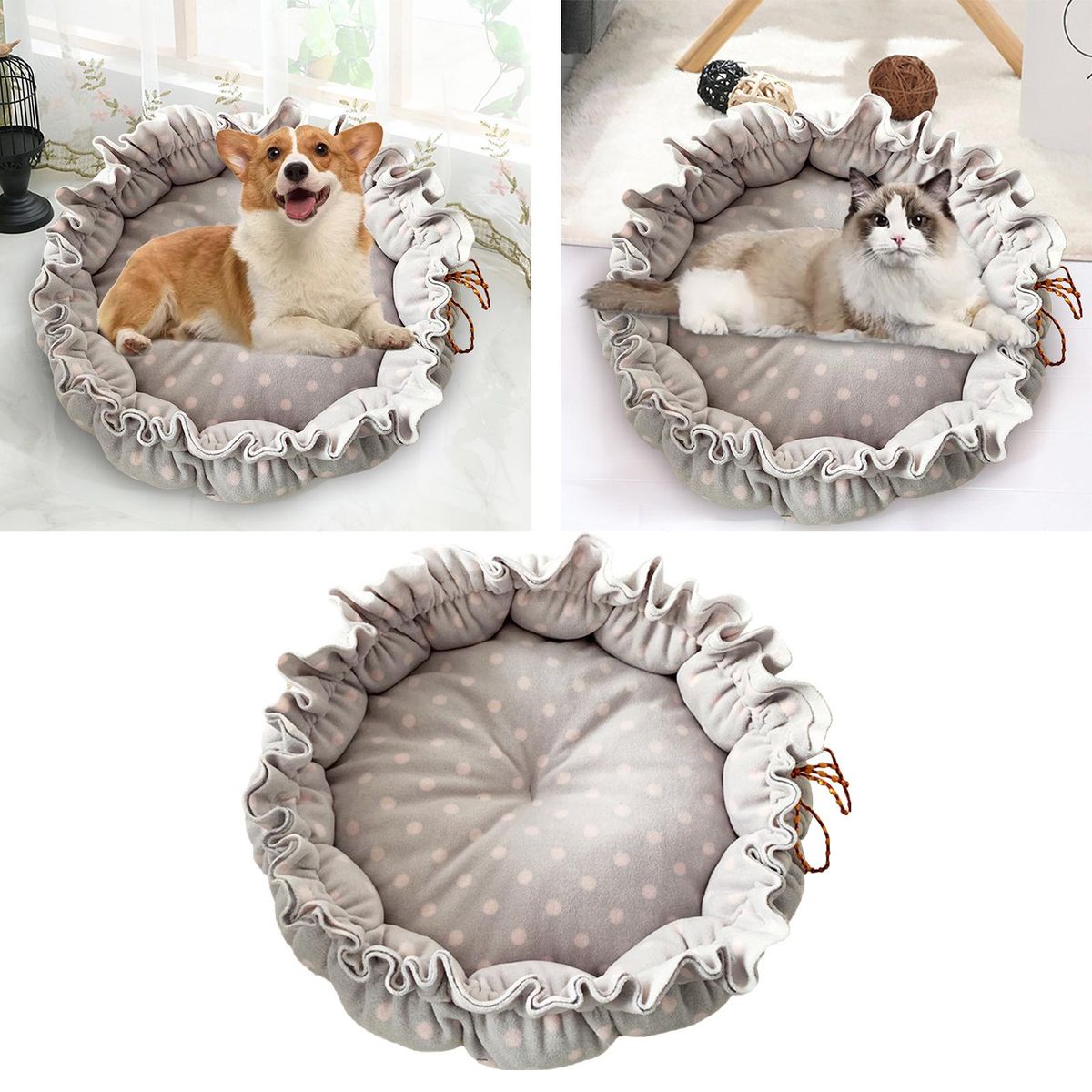 Comfy Pet Dog Cat Bed Adjustable Mat Warm Sleeping Light Grey Dot