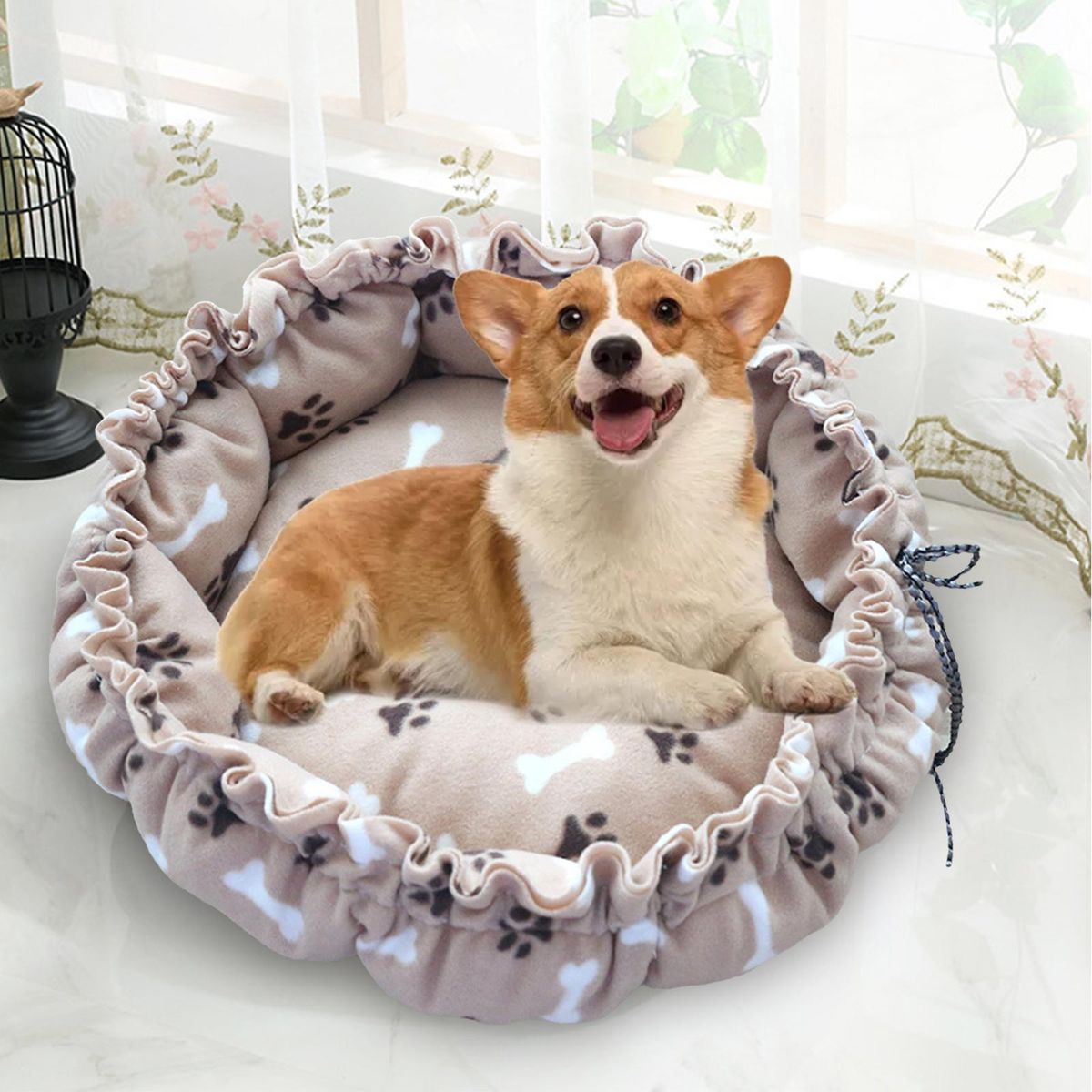 Pet Dog Cat Bed Mat Warm Adjustable Brown Paw Print