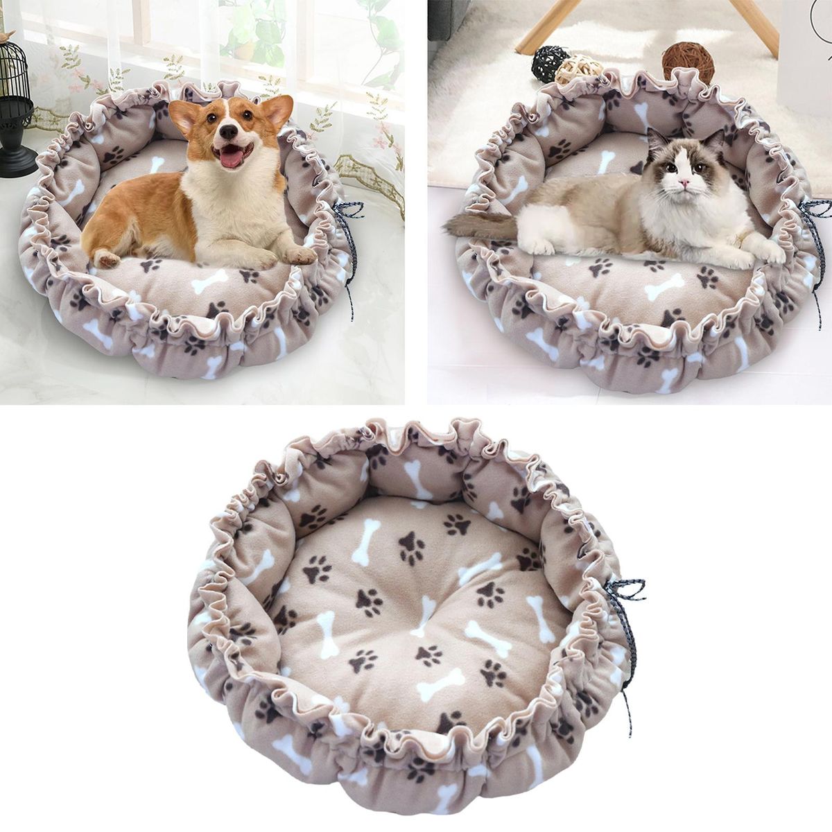 Pet Dog Cat Bed Mat Warm Adjustable Brown Paw Print
