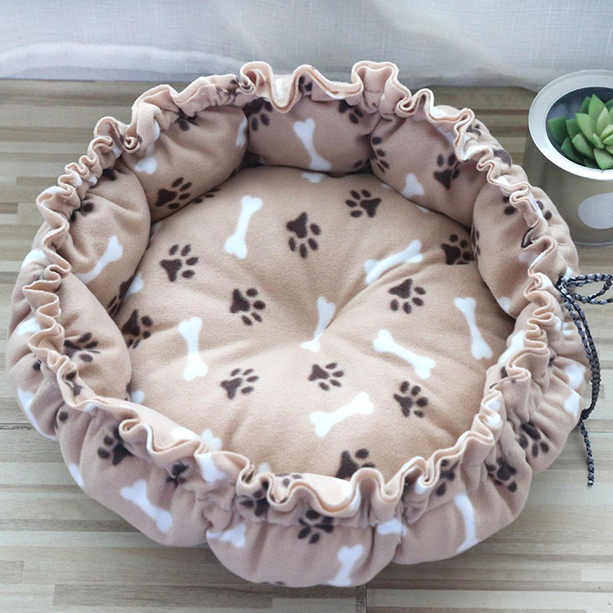 Pet Dog Cat Bed Mat Warm Adjustable Brown Paw Print