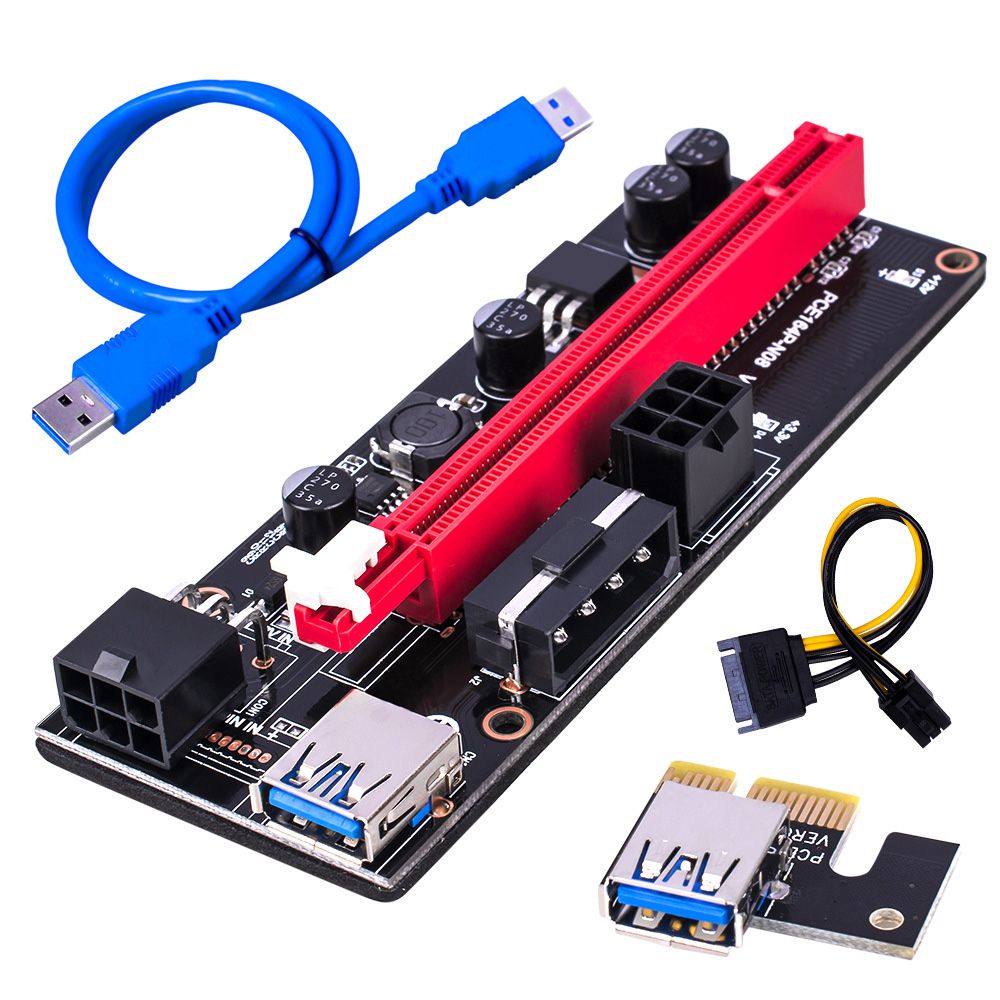 1/2/4Pcs PCI-E Pcie Riser 009S Express 1X 4x 8x 16x Extender Riser Dual 6Pin PCI E Adapter Card SATA 15pin For BTC Miner