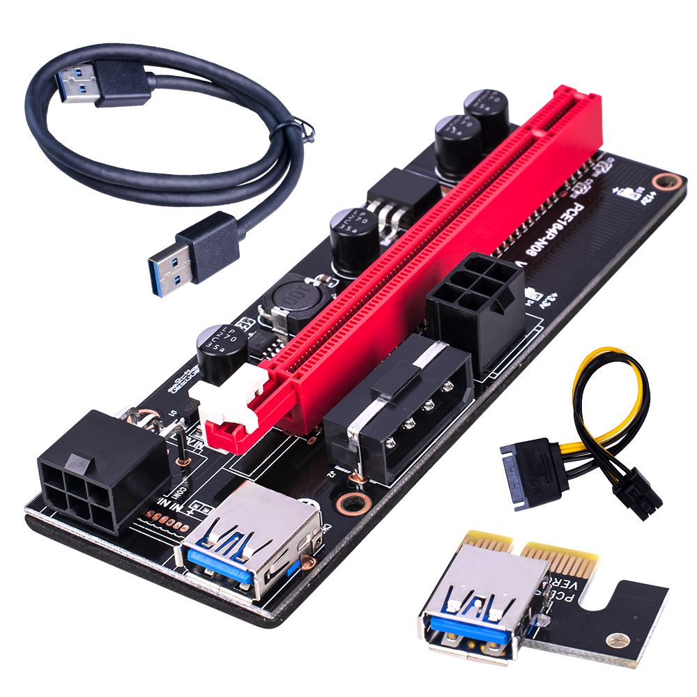 1/2/4Pcs PCI-E Pcie Riser 009S Express 1X 4x 8x 16x Extender Riser Dual 6Pin PCI E Adapter Card SATA 15pin For BTC Miner