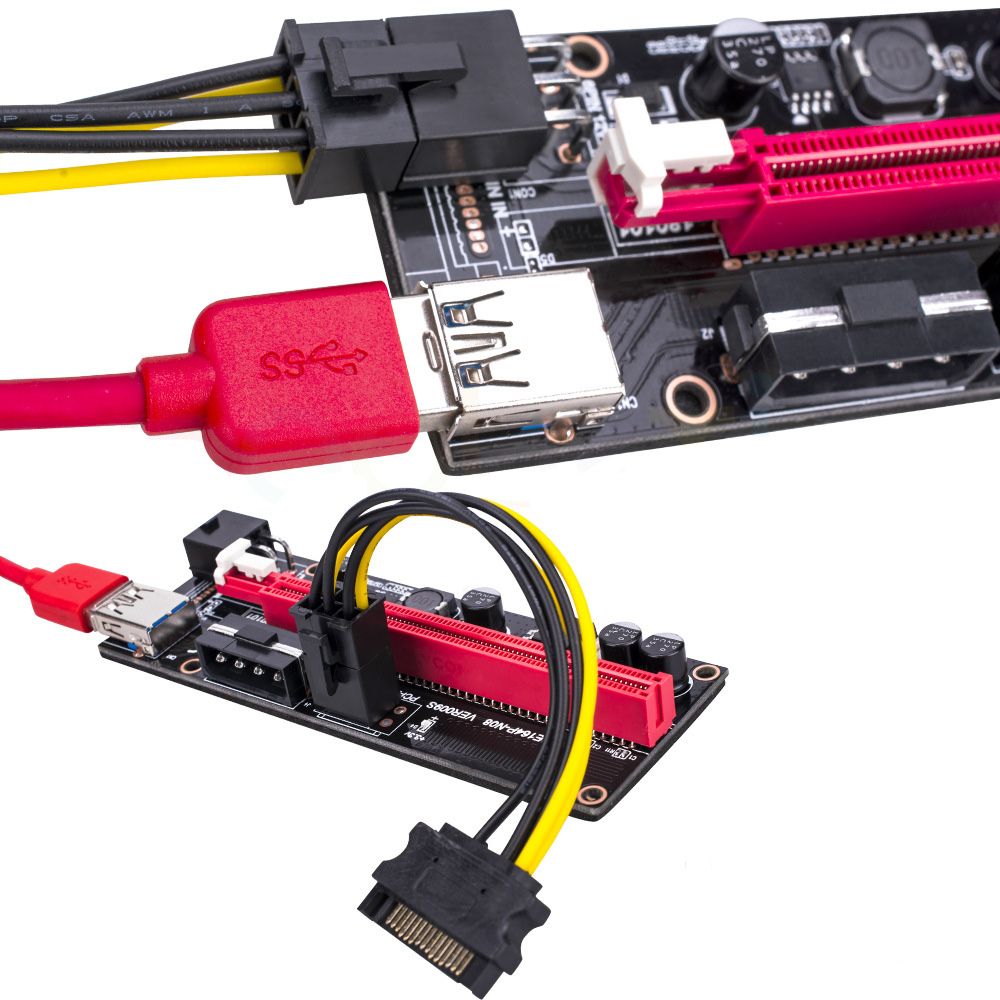 1/2/4Pcs PCI-E Pcie Riser 009S Express 1X 4x 8x 16x Extender Riser Dual 6Pin PCI E Adapter Card SATA 15pin For BTC Miner