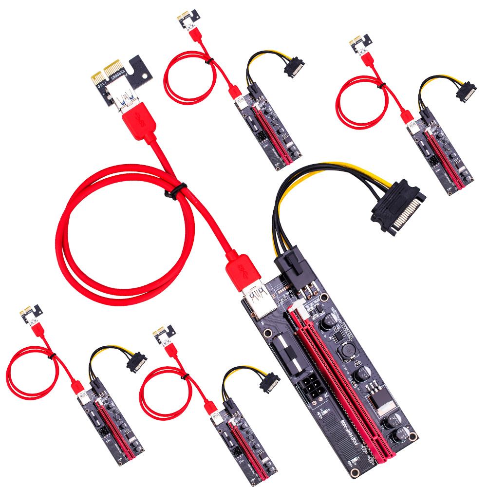 1/2/4Pcs PCI-E Pcie Riser 009S Express 1X 4x 8x 16x Extender Riser Dual 6Pin PCI E Adapter Card SATA 15pin For BTC Miner